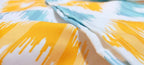 Stitchnest Ikat Yellow Teal Printed Poly Cotton Table Cover