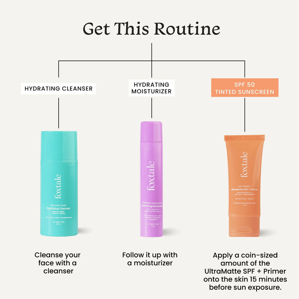 Foxtale Tinted Sunscreen SPF 50 PA++++ & Primer Shade 2 - Medium, Water Resistant with Dry-Touch Finish, Blurs Out Pores