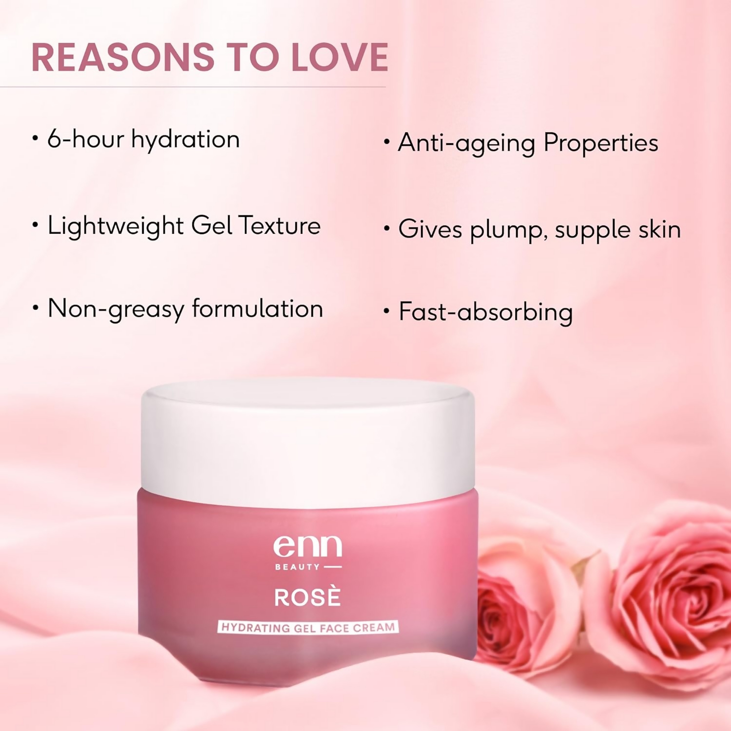 Enn Rose Ultra Light Hydrating Gel Face Cream Moisturizer For Soft & Glowing Skin With Rose Oil