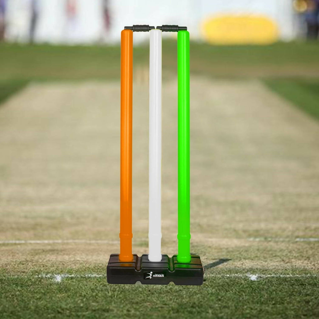 Vifitkit Cricket Stumps with Stand & Bails (Tricolour)