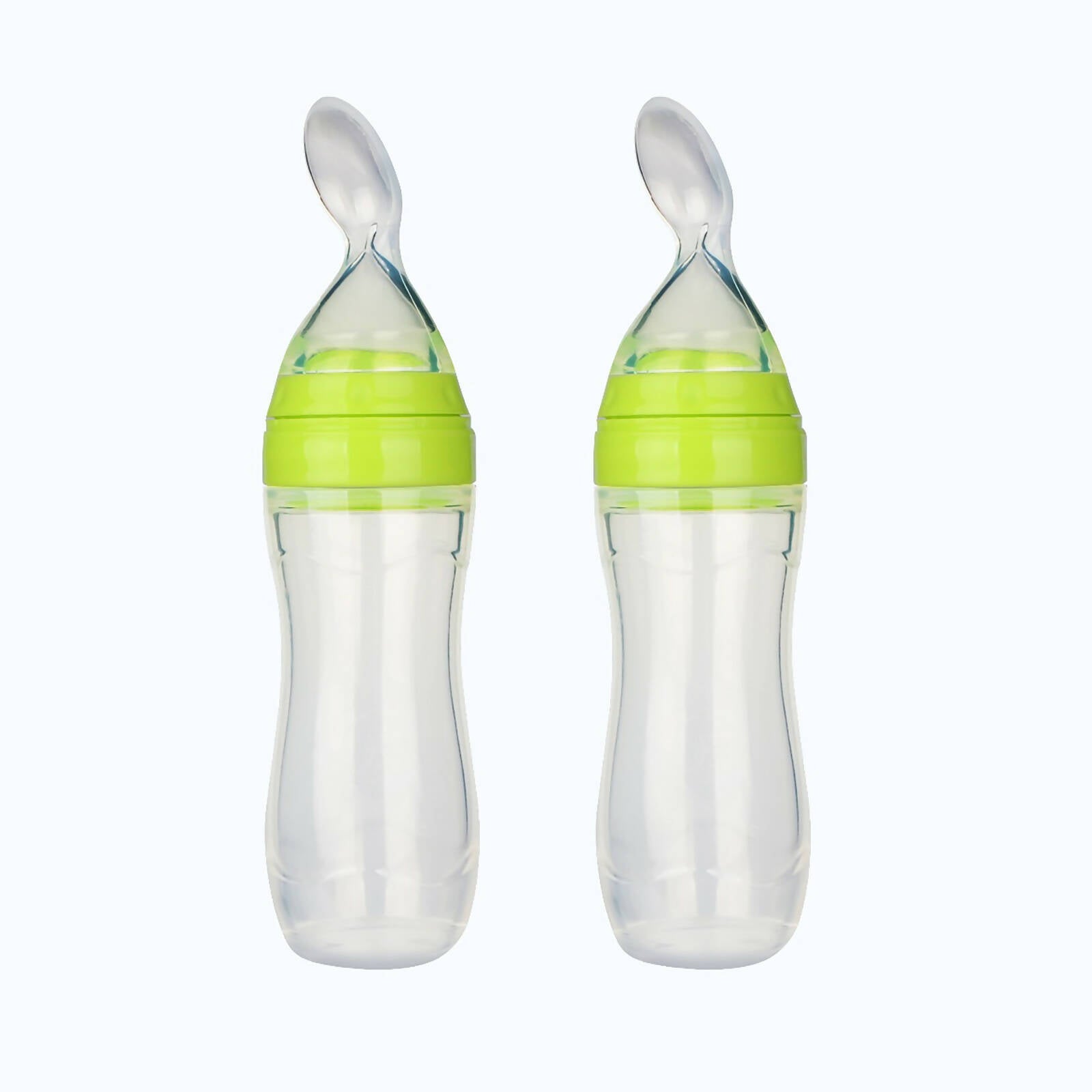 Safe-O-Kid Easy Set of 2 Squeezy Silicone Food Feeder Spoon (Soft Tip) Bottle- Green- 90mL