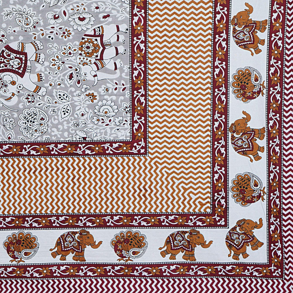 Rudra Bazaar Grey 210 TC Cotton Double King Bedsheet With 2 Pillow Covers