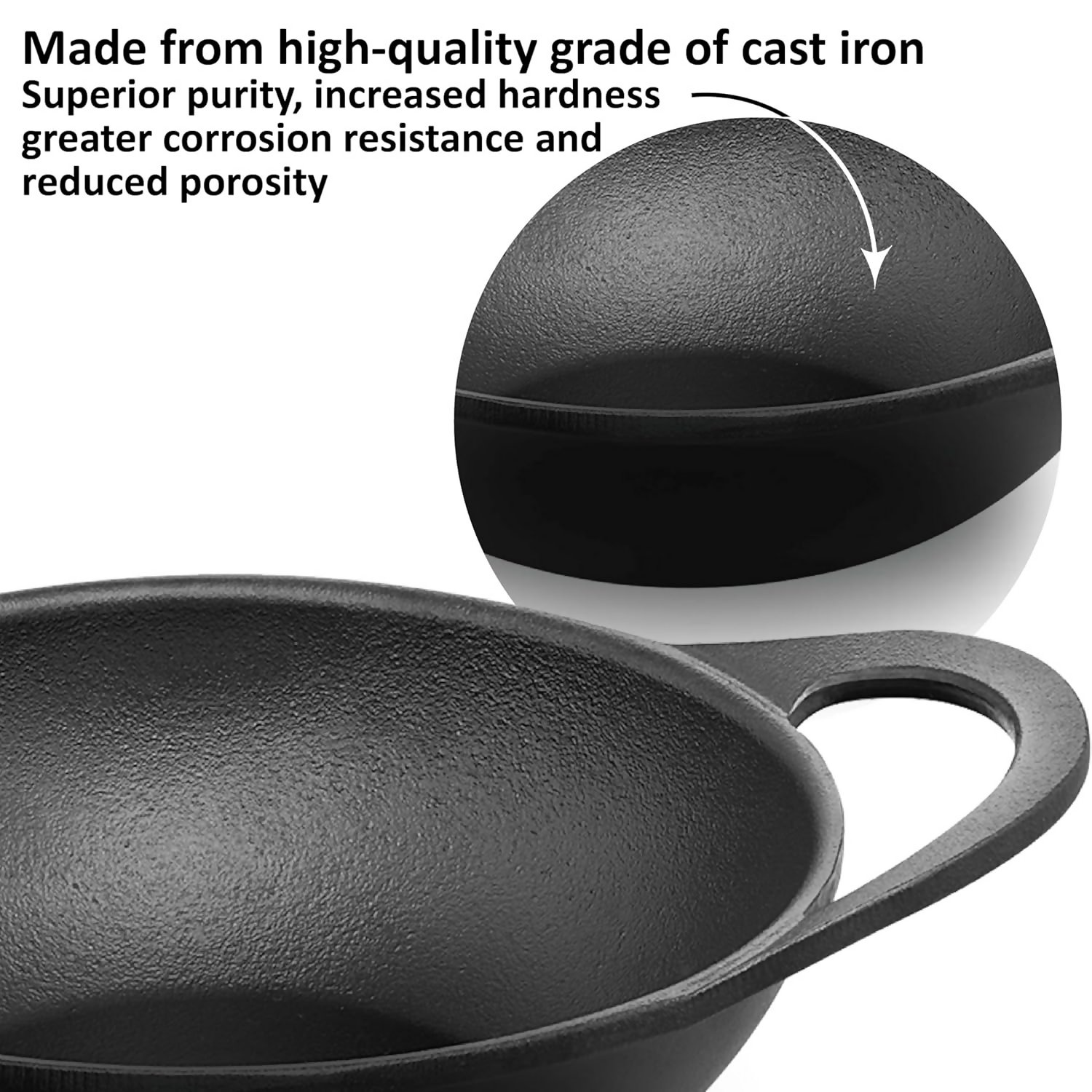 Hawkins Futura Cast Iron Nonstick Kadai with Glass Lid - Black (CIK15G)