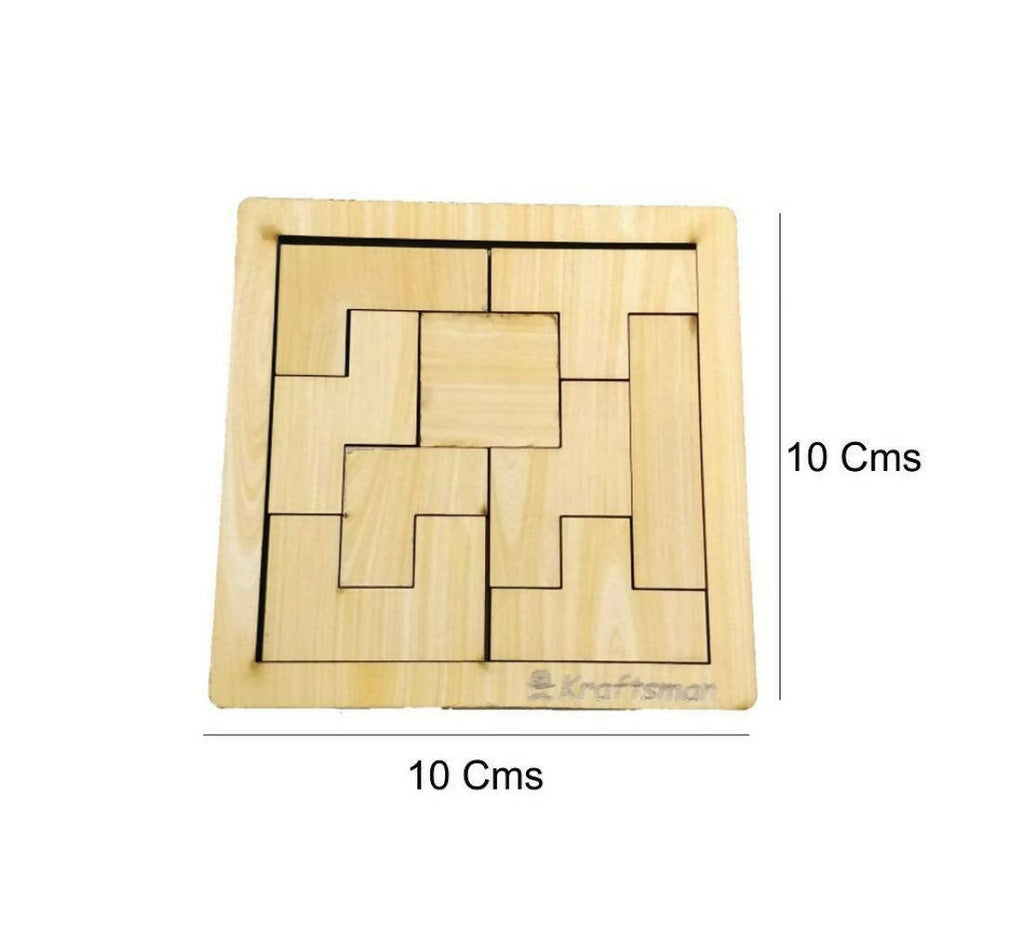 Kraftsman Portable Wooden Tetris Puzzle | 9 Pieces Puzzle 6x6 Board for Kids and Adults | Travel Pouch Included
