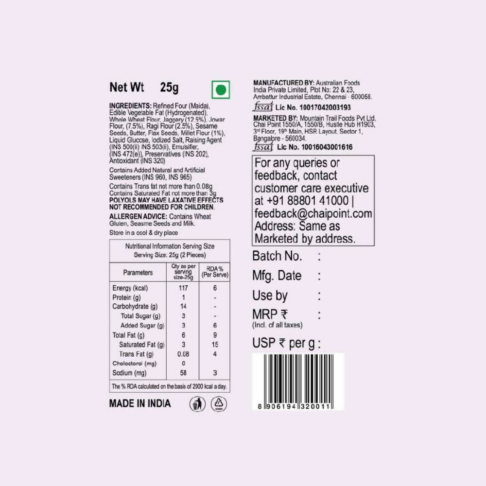 Chai Point Millet Jaggery Cookies