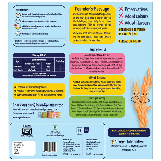 Timios Assorted Organic Baby Cereal Main Image