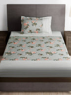 Story@home Arena Grey & Pink Floral Printed 180 TC Bedsheet & Pillow Covers