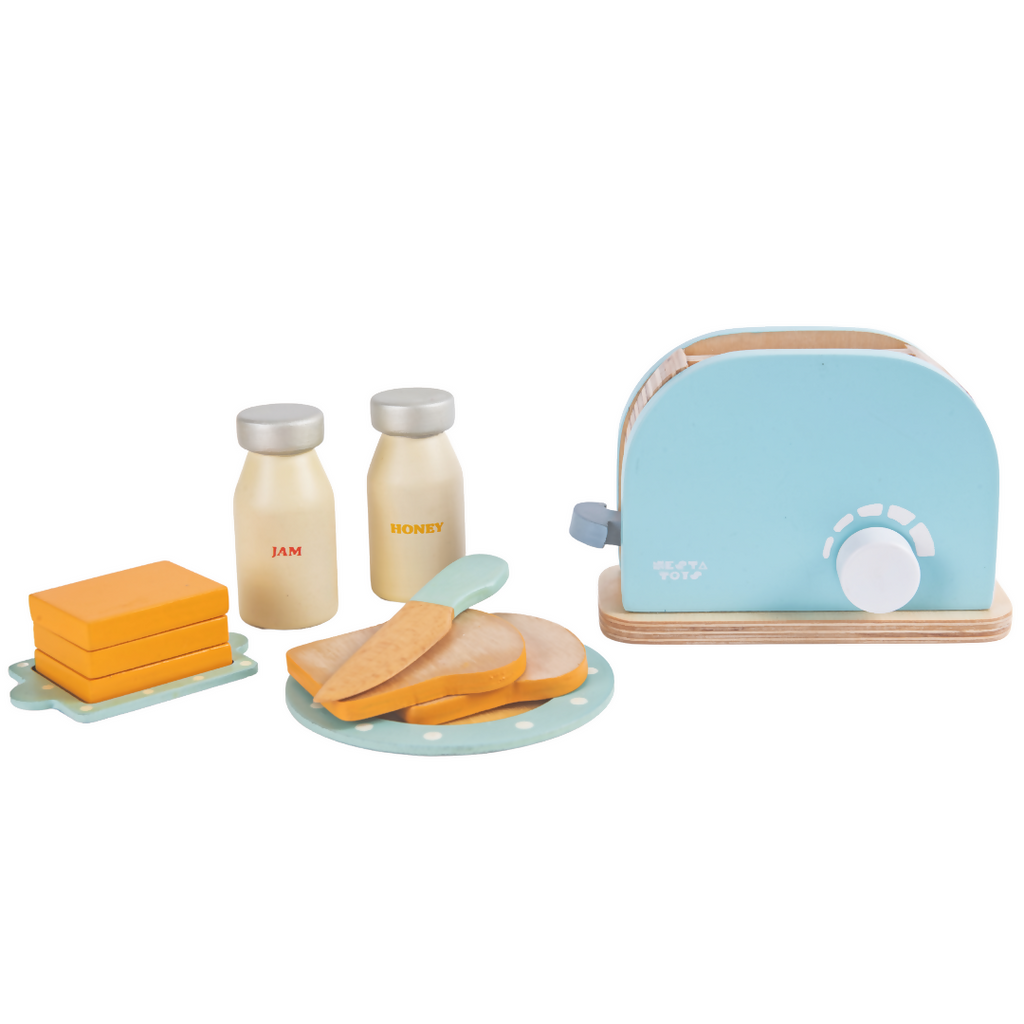 Nesta Toys Wooden Bread Pop-up Toaster (Blue), Kitchen Set Toy, Play Food, Pretend Play Toys for Kids (3+ Years)