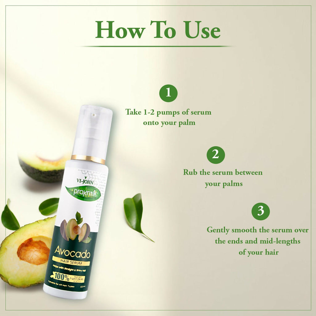 VI-JOHN Prakritik Avocado Hair serum Prevents dryness & Adds shine, 100% Natural Bio-Actives