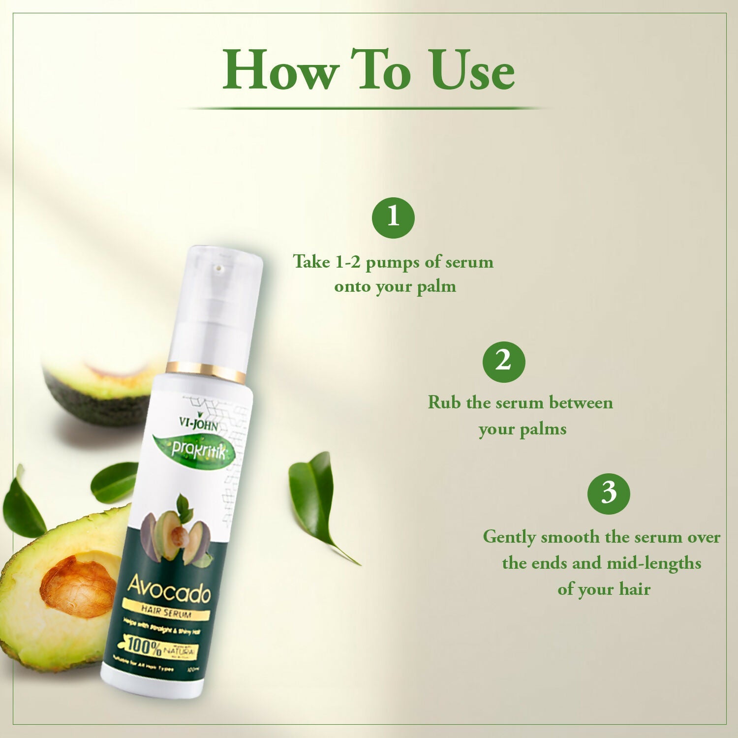 VI-JOHN Prakritik Avocado Hair serum Prevents dryness & Adds shine, 100% Natural Bio-Actives