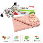 Nesta Toys Newborn Gift Set - Knitted Cotton Blanket, Zebra Plush Toy, Elephant & Car Teether