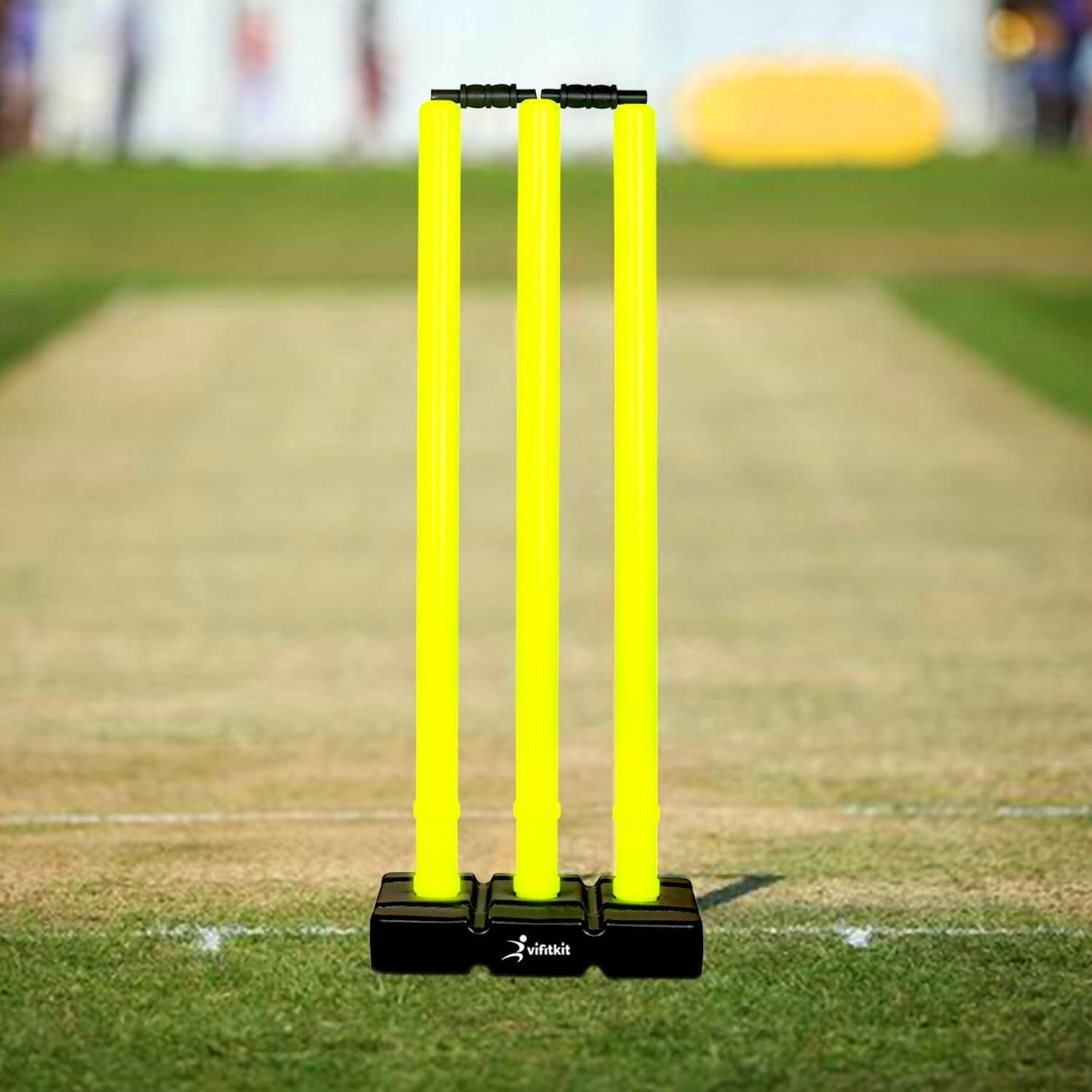 Vifitkit Cricket Stumps with Stand & Bails (Black and Flourescent Green)