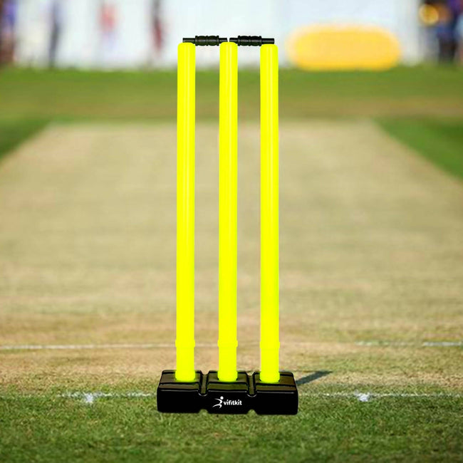 Vifitkit Cricket Stumps with Stand & Bails (Black and Flourescent Green) Hover Image