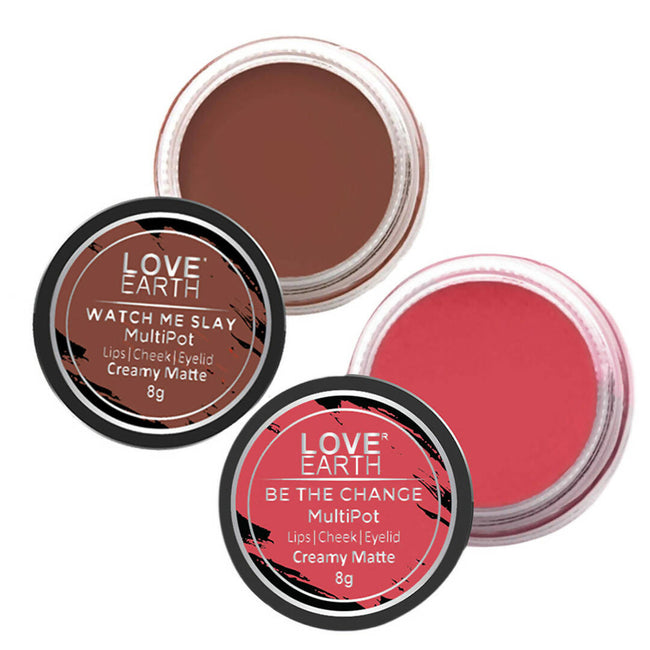 Love Earth Lip Tint & Cheek Tint Multipot Combo (Rose Pink & Caramel Brown) Hover Image