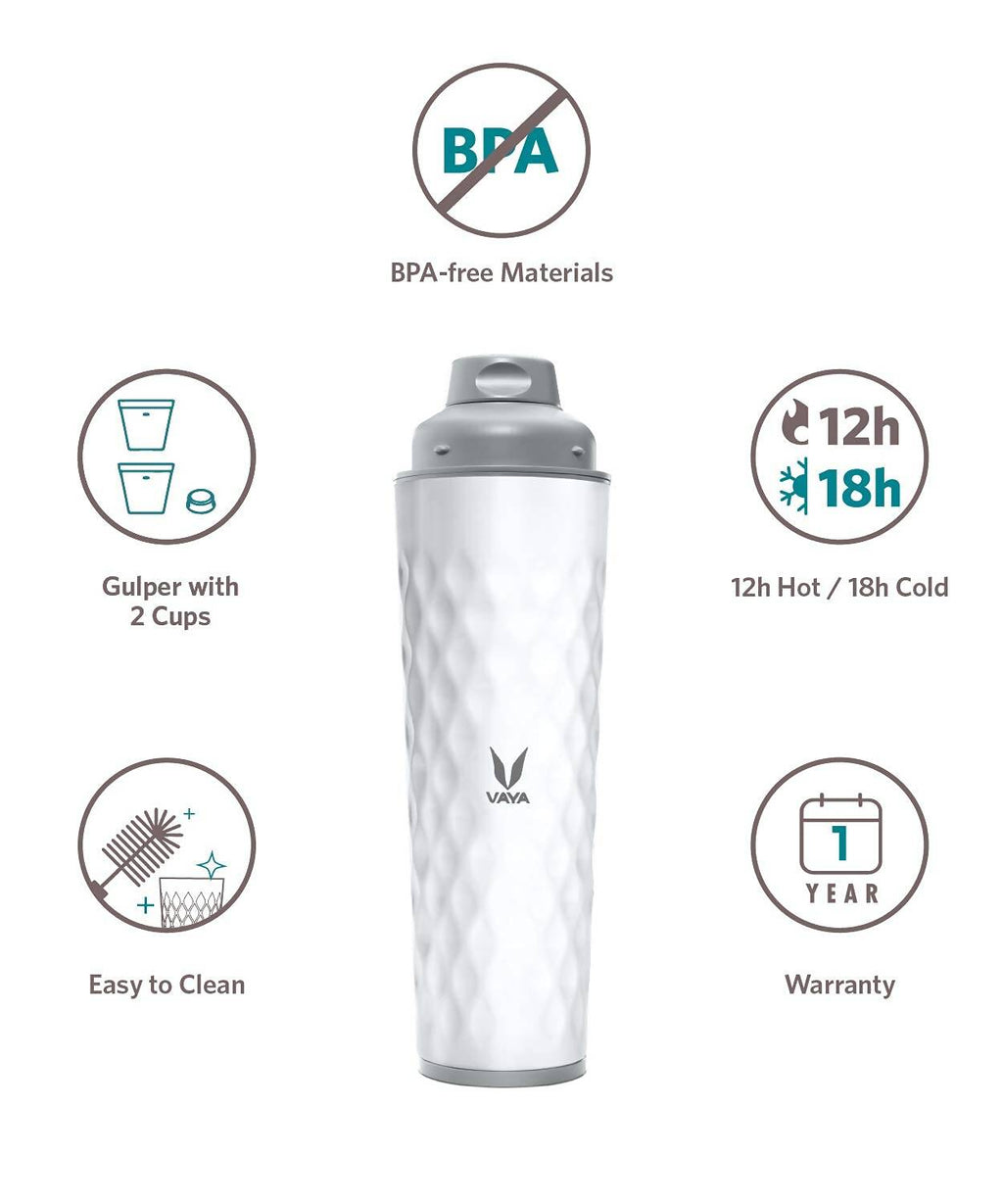 Vaya Drynk Stainless Steel Water Bottle Tumbler for Office - 600ml (White)