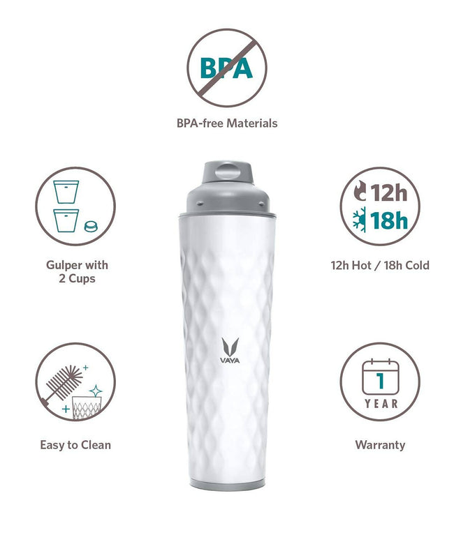 Vaya Drynk Stainless Steel Water Bottle Tumbler for Office - 600ml (White) Main Image