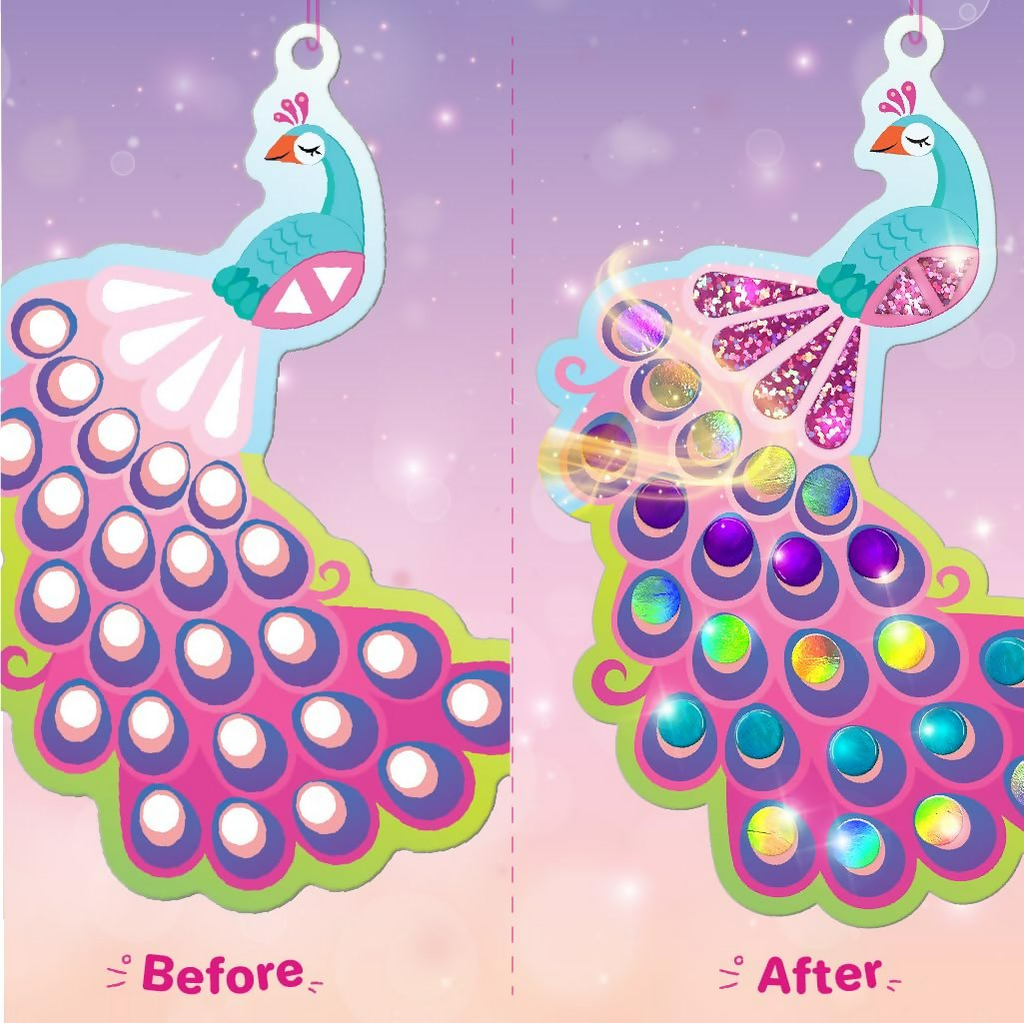 Imagimake Mirror Mosaic Butterfly & Peacock Mess Free DIY Mosaic Craft Kit 450+ Foil Sticker Travel Toys for Girls Birthday Gift for Girls Ages 3,4,5,6,7,8, Peach