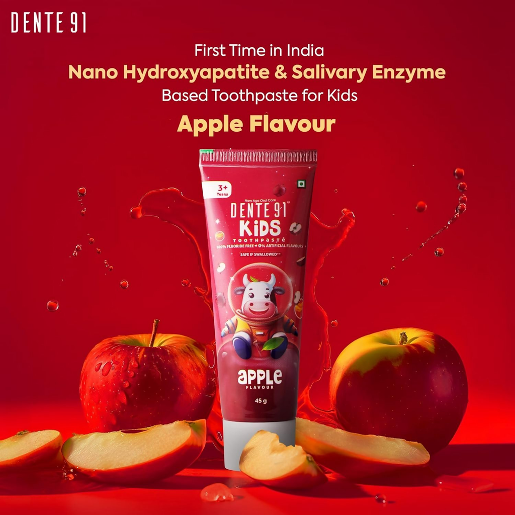 Dente91 Kids Toothpaste Protects Against Dental Caries & Hypersensitivity Fluoride Free Apple Flavour