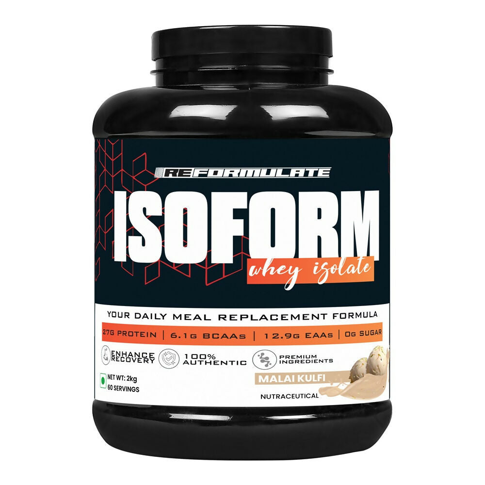 Reformulate I Isoform I Whey Isolate I Your Daily Meal Replacement Formula I 27G Protein | 6.1G BCAA | 12.9G EAA | O g Sugar - Malai Kulfi