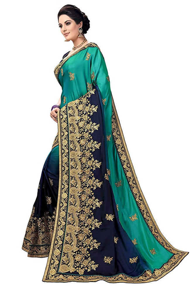 Sarvadarshi Fashion Women's Blue Barfi Silk Heavy lace Embroidery work Saree With blouse piece Main Image