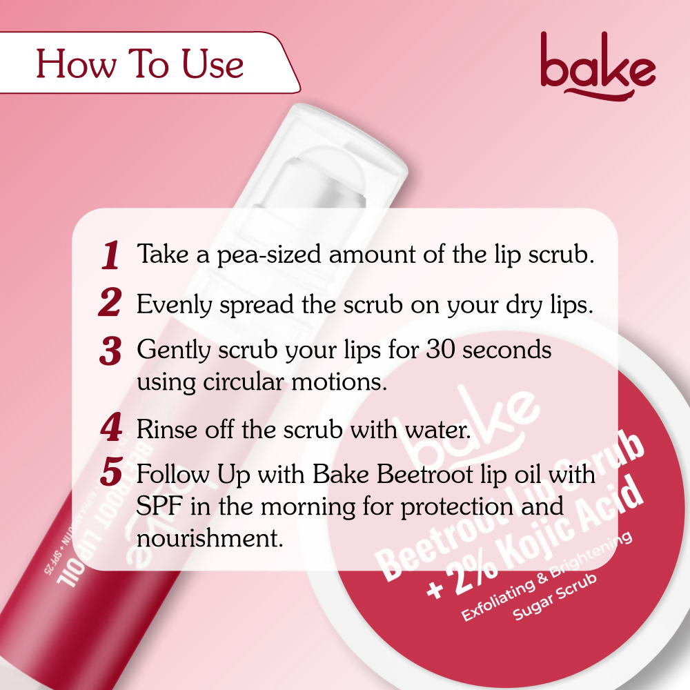 Bake Kojic Acid Beetroot Lip Kit With Lip Balm SPF 25 & Lip Scrub For Dark & Pigmented Lips