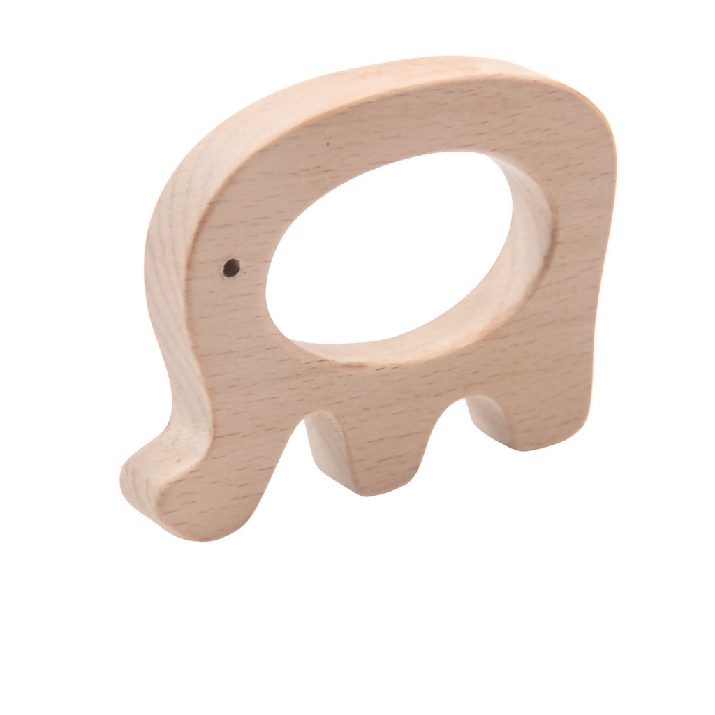 Nesta Toys Wooden Car & Elefant Teether Set, Beech Wood Teether for Babies