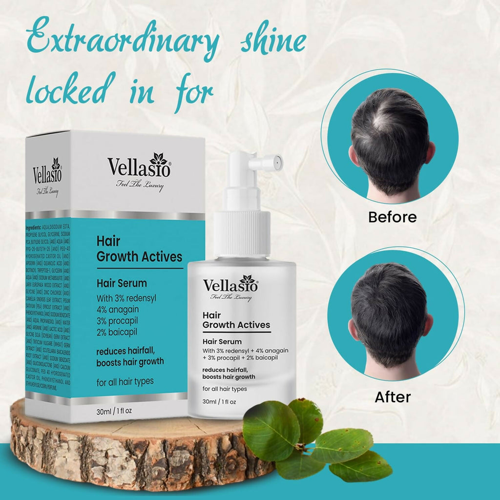 Vellasio Hair Growth Serum Actives - 3% Redensyl, 4% Anagain, 3% Procaoil, 2% Baicapil