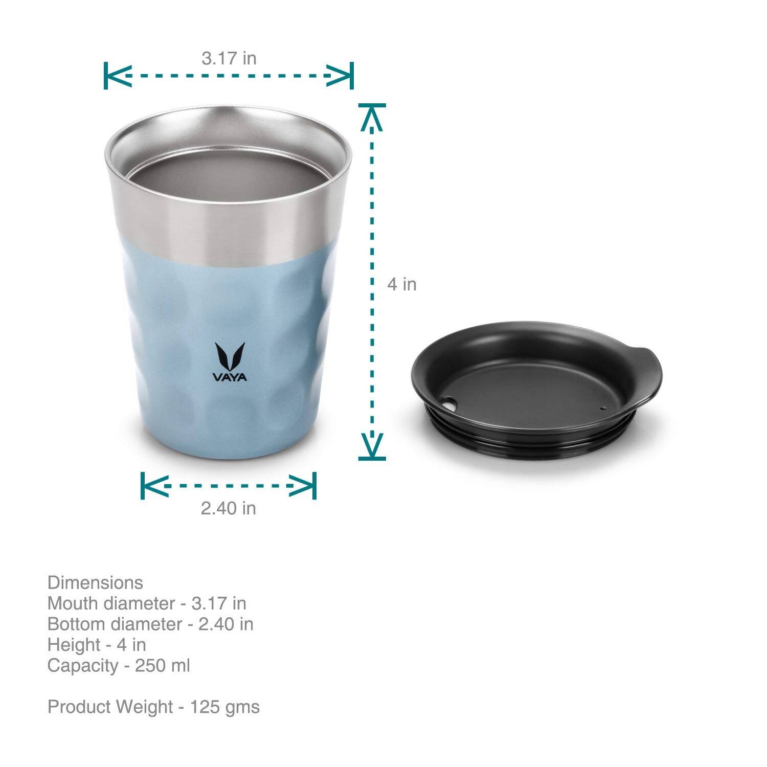 Vaya Popcup Insulated Coffee Mug Tumbler With Lid - 250 ml (Blue)