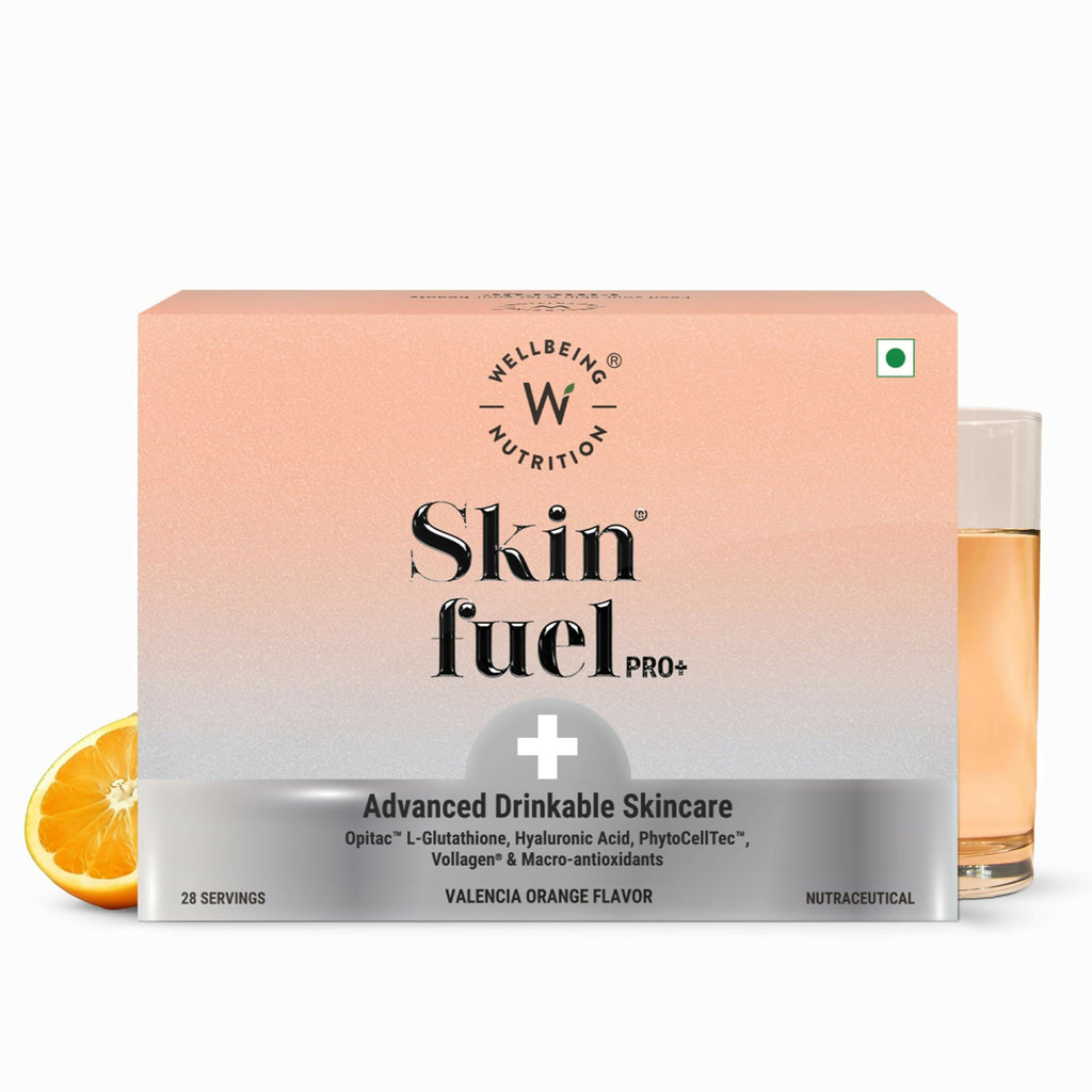 Wellbeing Nutrition Skin Fuel Pro+ - Valencia Orange Flavour, Reduced Pigmentation & Dark Spots, Brightens Skin Tone, Anti-aging