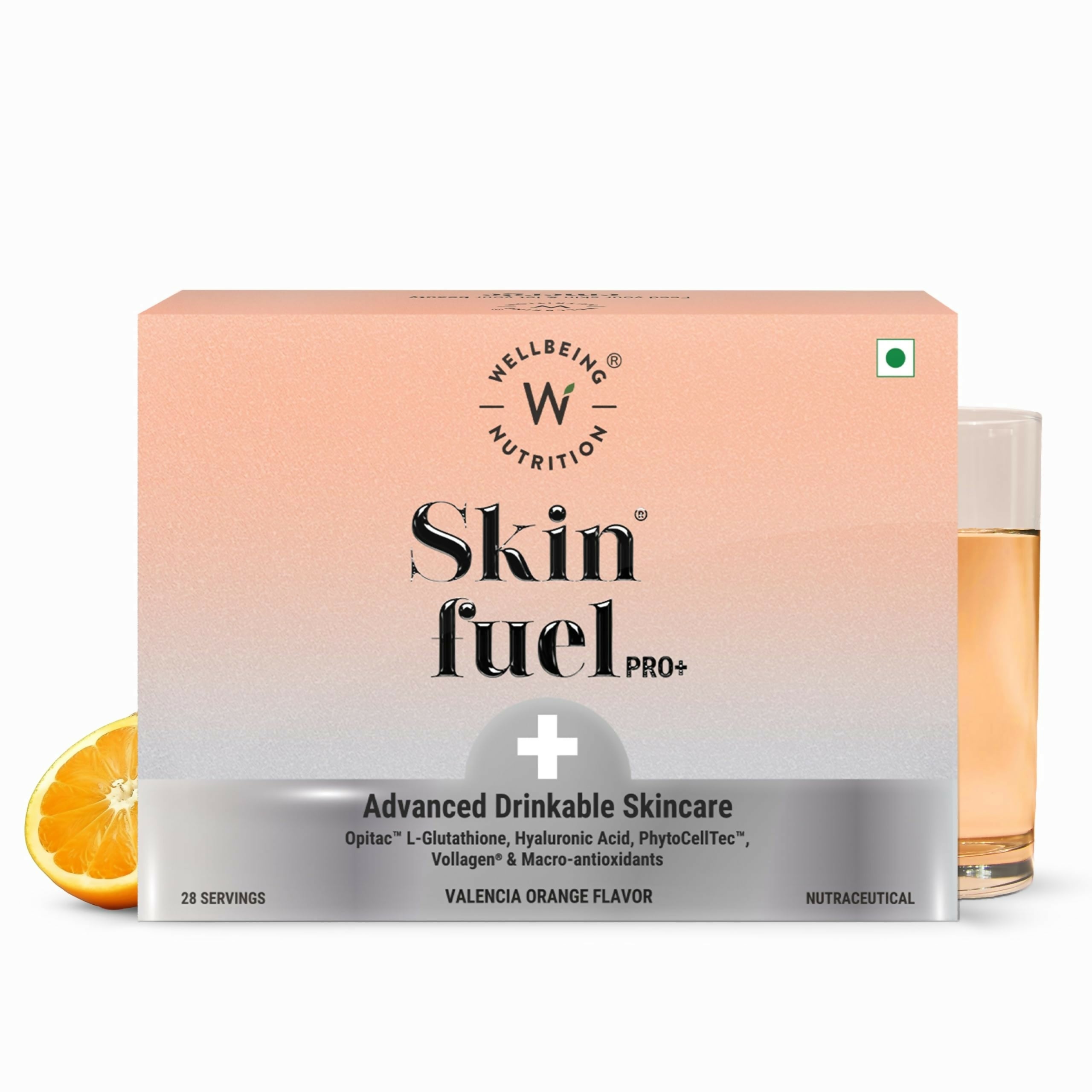 Wellbeing Nutrition Skin Fuel Pro+ - Valencia Orange Flavour, Reduced Pigmentation & Dark Spots, Brightens Skin Tone, Anti-aging
