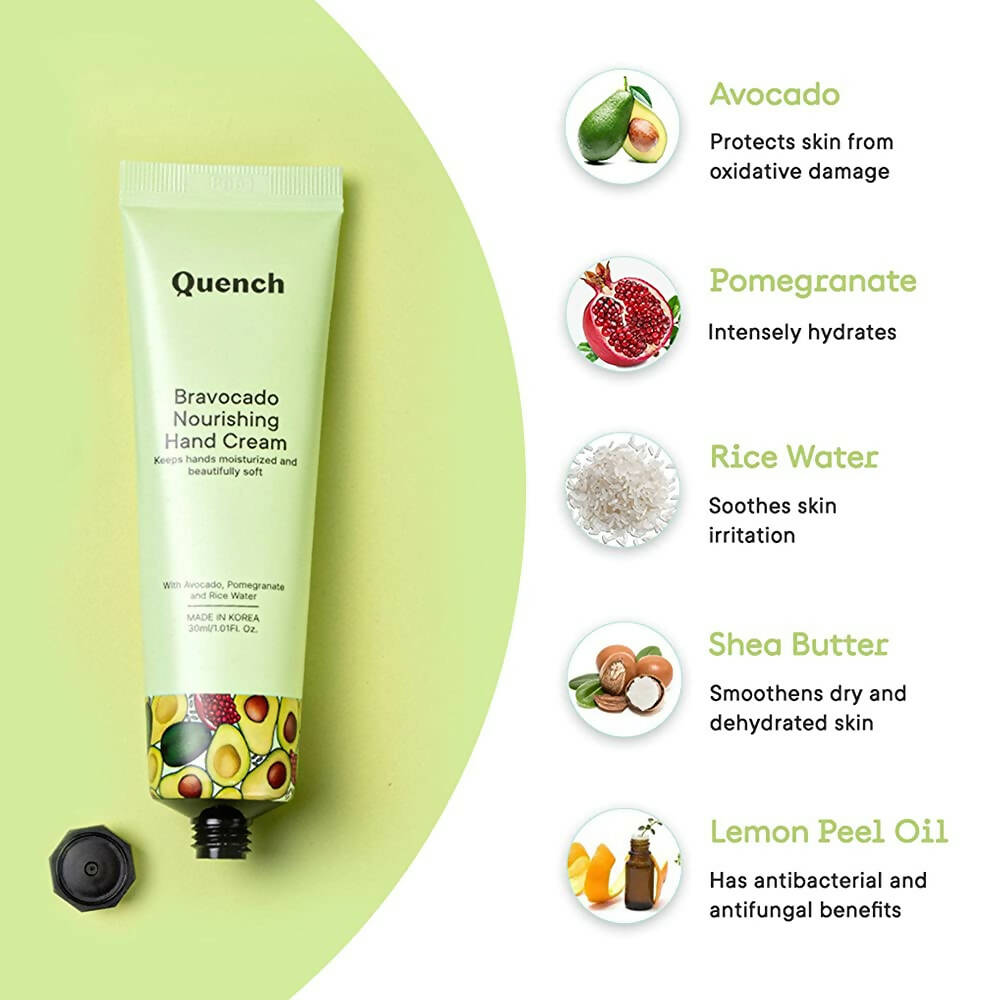 Quench Botanics Bravocado Nourishing Hand Cream With Avocado, Rice Water & Pomegranate, Korean Beauty