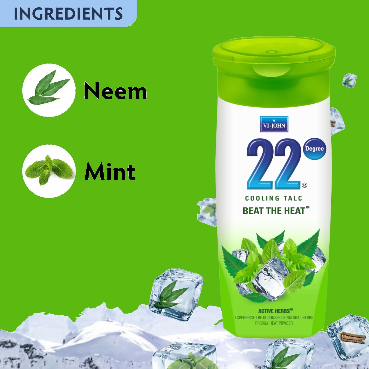 VI-JOHN 22 Degree Cooling Talc Beat the Heat Neem and Mint