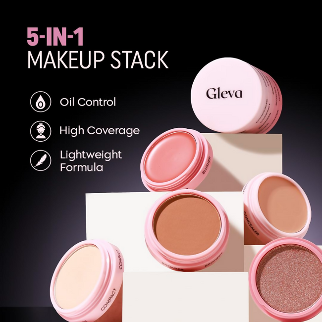 Gleva 5 In 1 Makeup stack Gleva 5 In 1 Makeup stack WIth Concealer, Bronzer, Blusher, Compact & Highlighter Smooth & Blendable Formula - Dusky Main Image