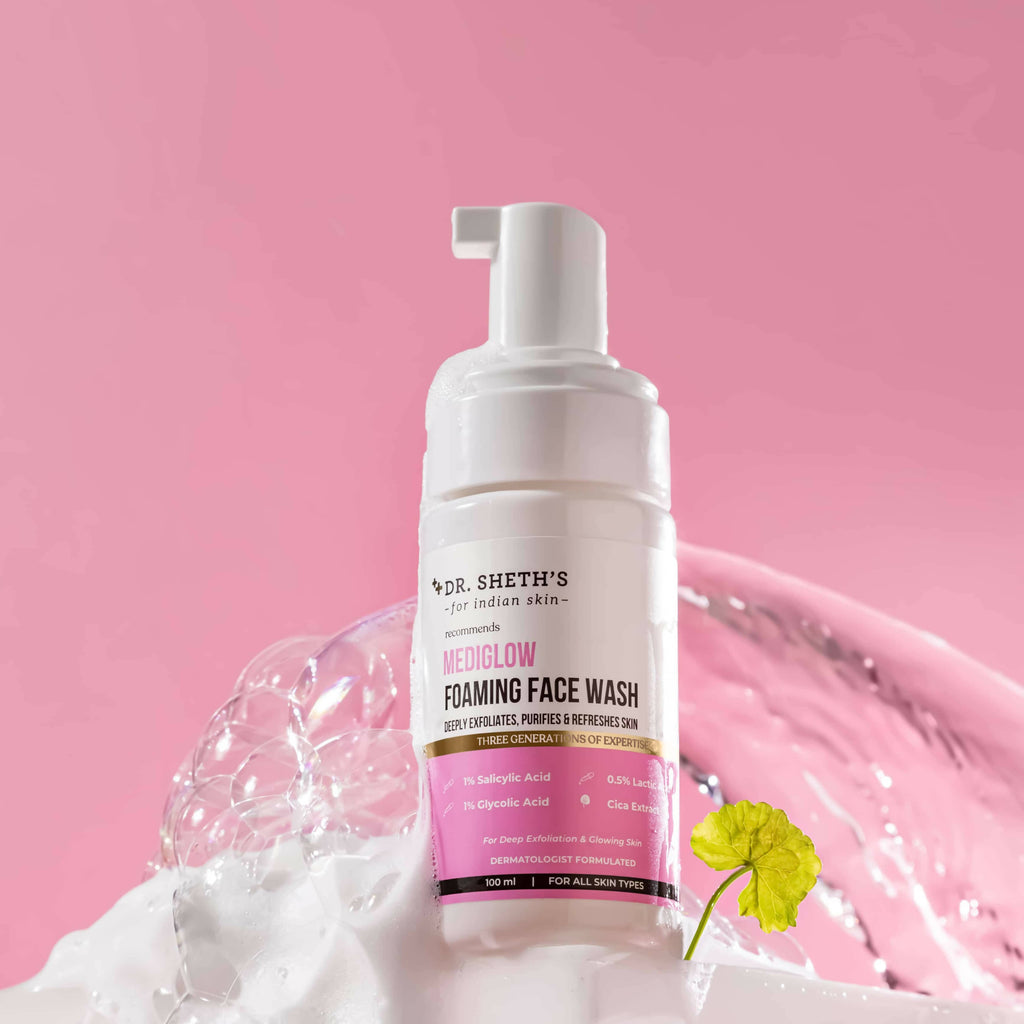 Dr. Sheth's Mediglow Foaming Face Wash For Glowing Skin, Deeply Cleanses, Exfoliates & Unclogs Pores, For All Skin Types