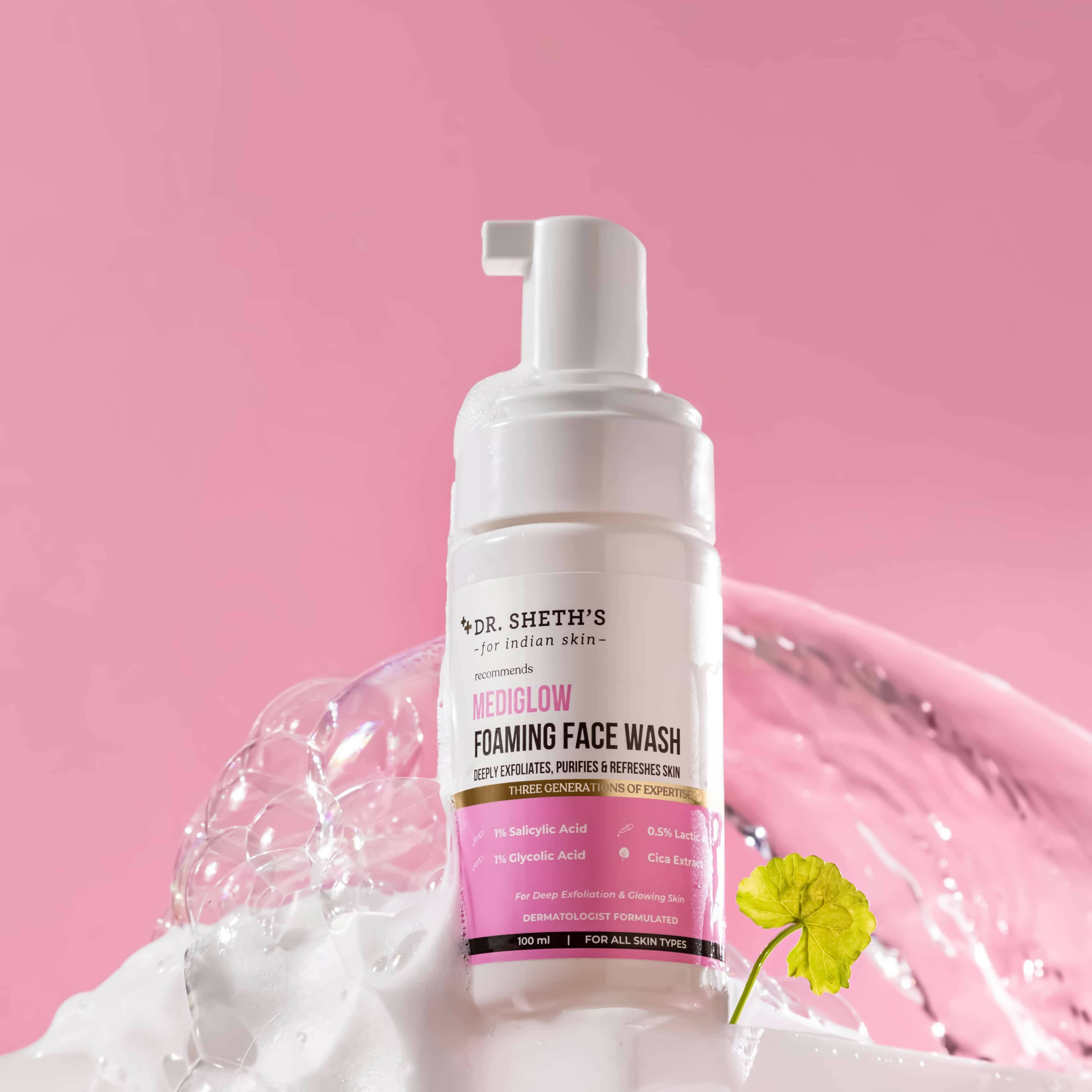 Dr. Sheth's Mediglow Foaming Face Wash For Glowing Skin, Deeply Cleanses, Exfoliates & Unclogs Pores, For All Skin Types