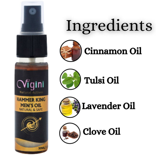 Vigini Natural Hammer King Lubricating Massage Oil for Men with Tulsi Ylang Ylang Clary Sage Essential Oils Main Image