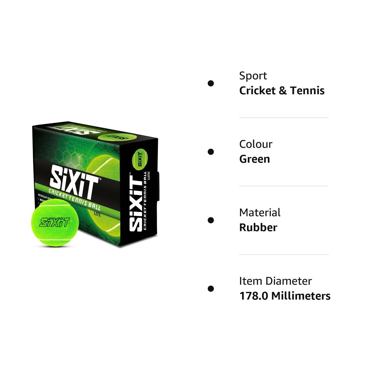 Sixit Lite Cricket Tennis Ball - Green (Pack of 6)