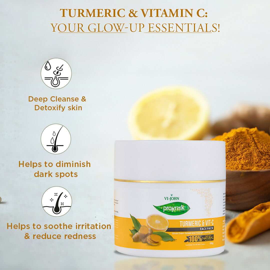VI-JOHN Prakritik Vitamin C & Turmeric Face Pack Fades Dark Spots, 100% Natural Bio Actives
