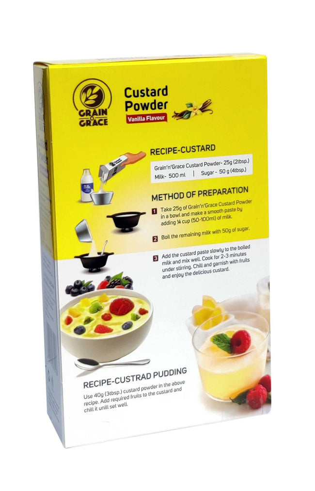Grain N Grace Custard Powder Vanilla Flavour | Makes Creamy & Smooth Texture with High-Quality Ingredients | Best for Desserts, Fruit Salads & Puddings Main Image