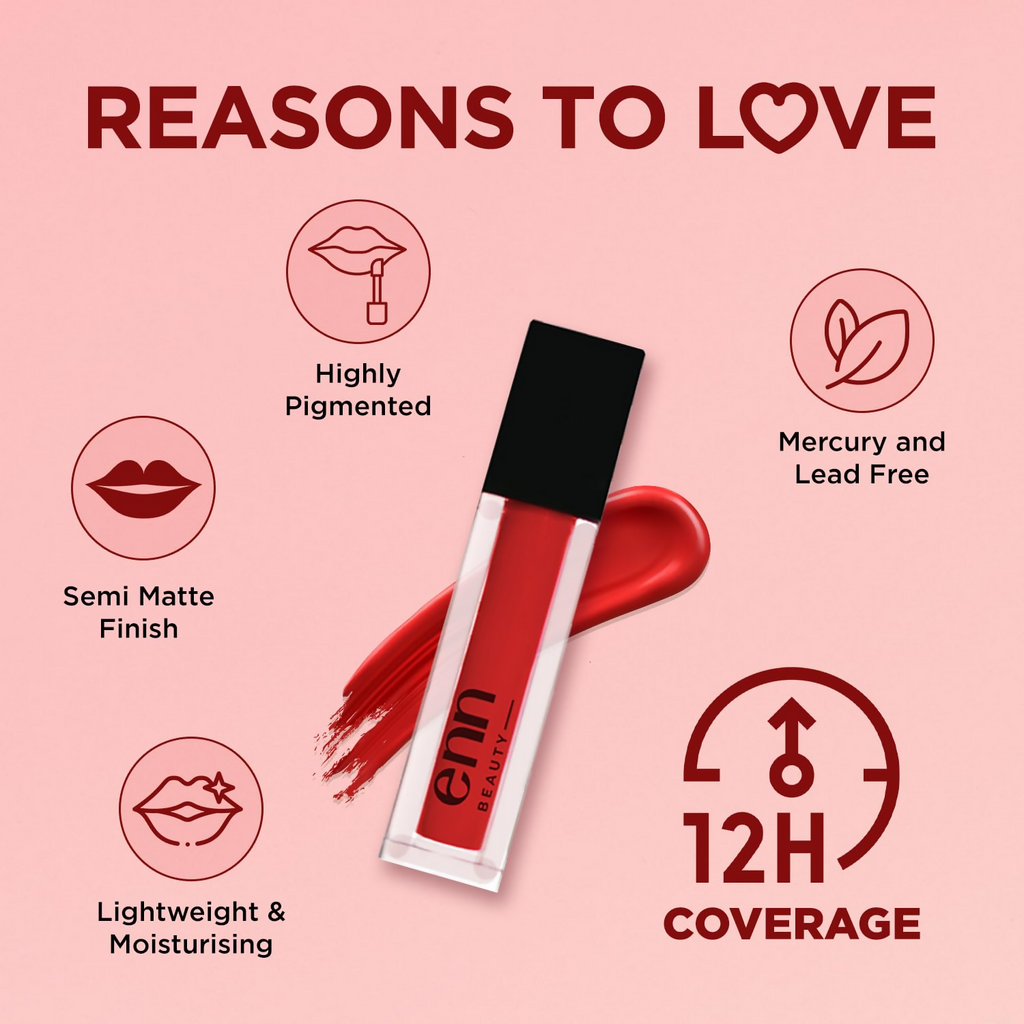 Enn Semi Matte Red Liquid Lipstick - Sangria Red