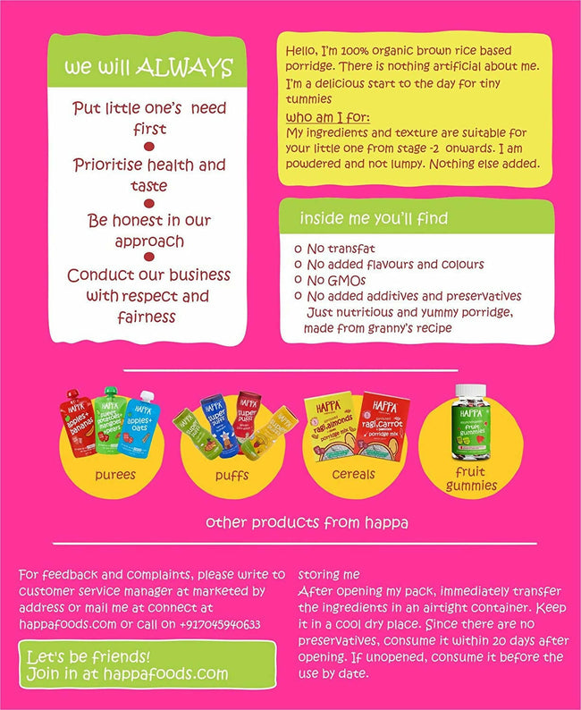 Happa Organic Baby Food, Brown Rice+ Apple + Banana Porridge Mix Main Image