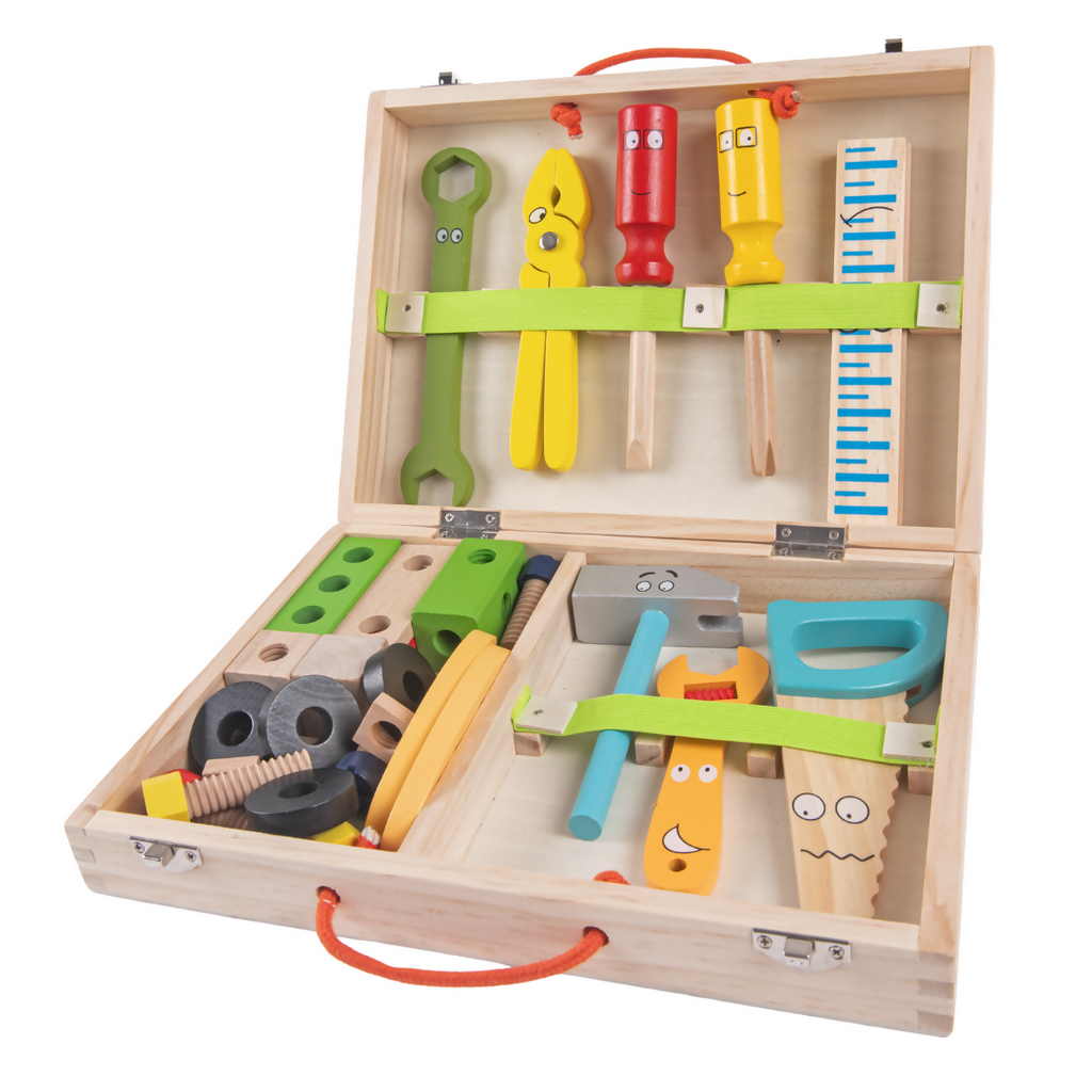 Nesta Toys Wooden Tool Kit Set with Tool Box, Pretend Play Portable Construction Tools Kit Toys for Kids, 36 Piece (3-8 Years)