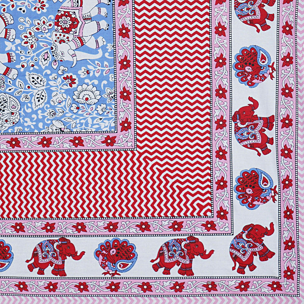 Rudra Bazaar Red Blue 210 TC Cotton Double King Bedsheet With 2 Pillow Covers