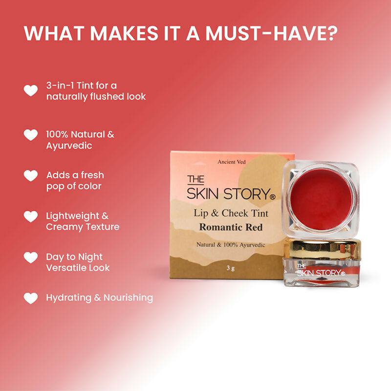The Skin Story 100% Natural Lip Cheek Eye Tint Nourishing Ayurvedic Safe For Hormones - Romantic Red