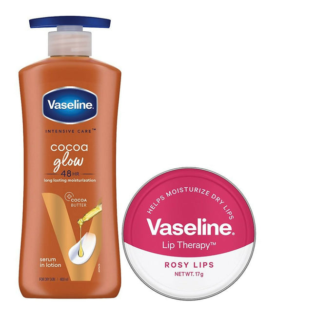 Vaseline Cocoa Glow Lotion With Rosy Lip Tin For Glowing Skin & Sheer Pink Tint Hover Image