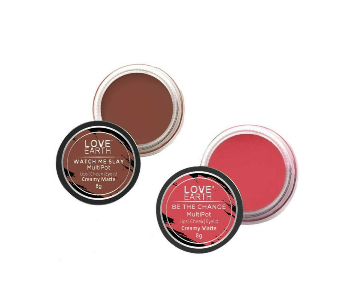 Love Earth Lip Tint & Cheek Tint Multipot Combo (Coral & Raspberry Pink)