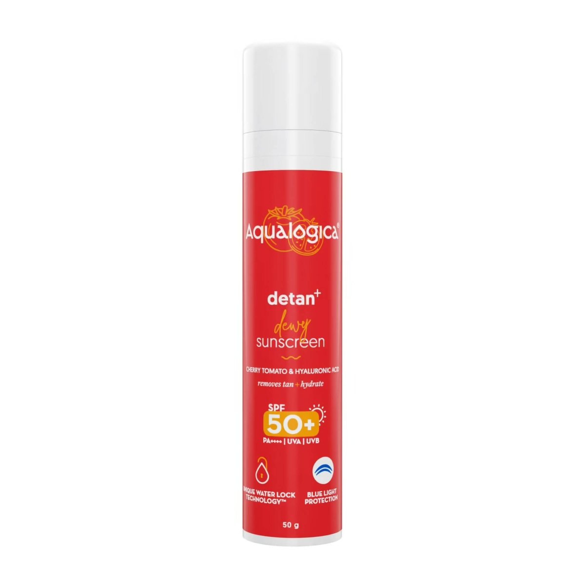 Aqualogica Detan + Dewy Sunscreen With Cherry Tomato & Hyaluronic Acid, SPF 50+ & PA++++