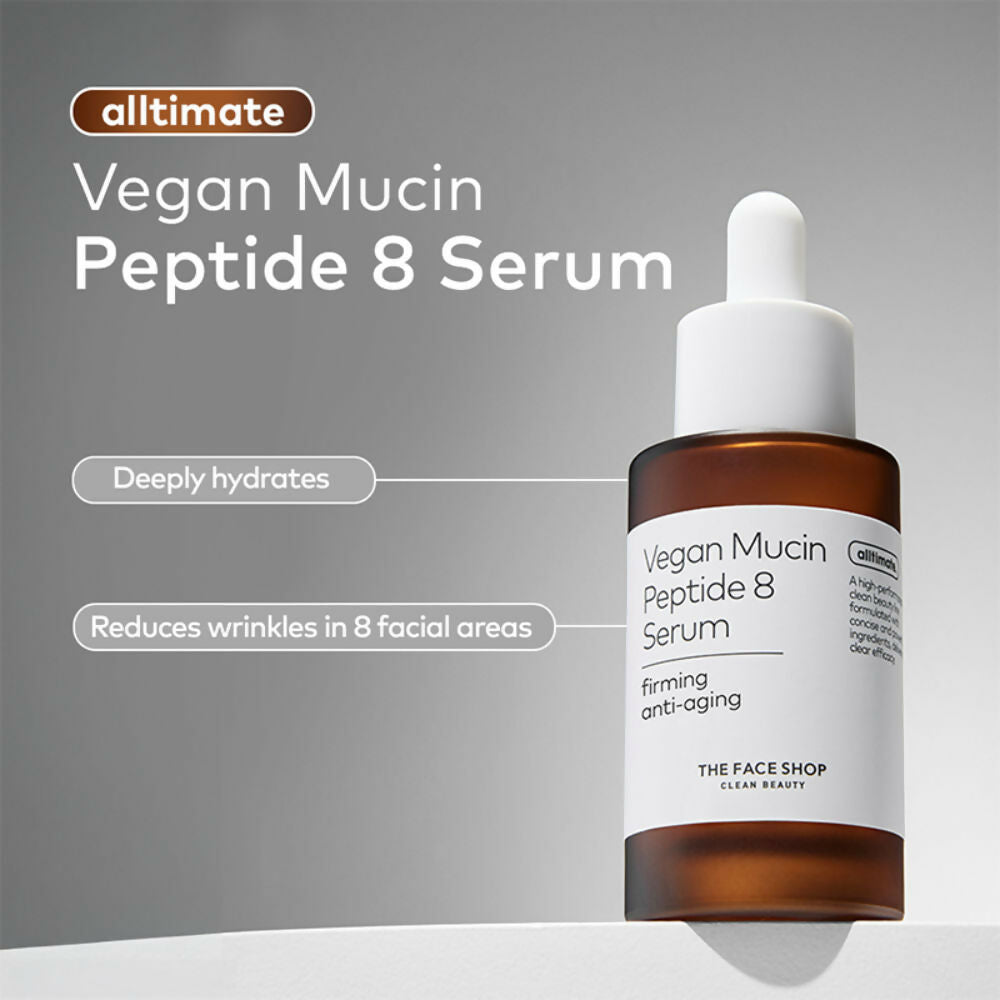 The Face Shop Alltimate Vegan Mucin Peptide 8 Serum - No Snails, Korean, Anti Aging, Hydrating
