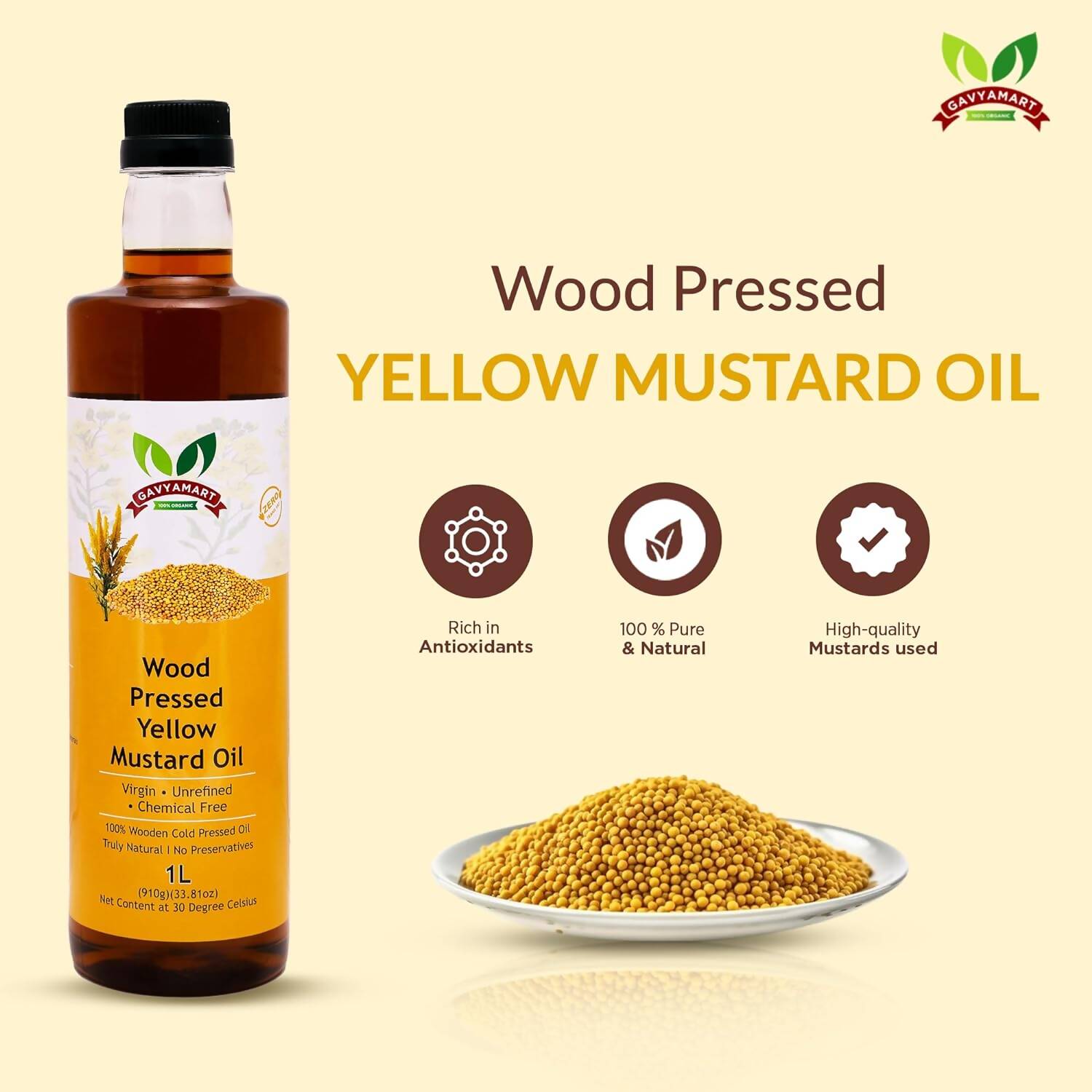 Gavyamart Wood Pressed Yellow Mustard Oil