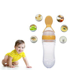 Safe-O-Kid Easy Set of 2 Squeezy Silicone Food Feeder Spoon (Soft Tip) Bottle- Yellow- 90mL
